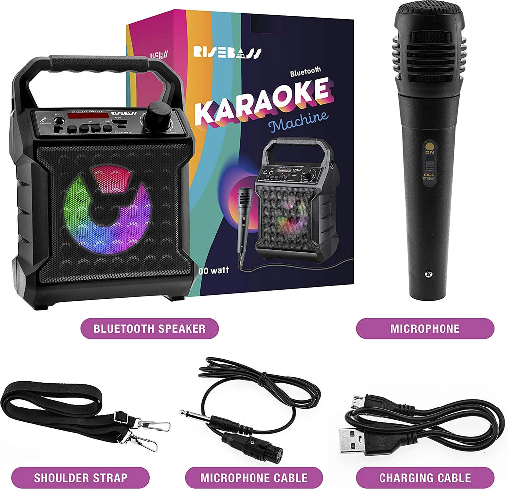 RISEBASS Karaoke Machine for Kids & Adults Singing Machine Speaker with Microphone, Black