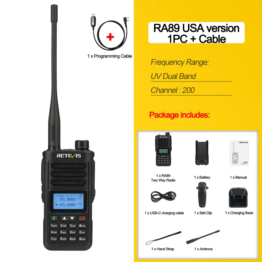 RA89 Walkie Talkie IP68 Usb-C Long Range Walkie Talkies FM VHF Ham Radio for Camping Hunting Emergency Rescue