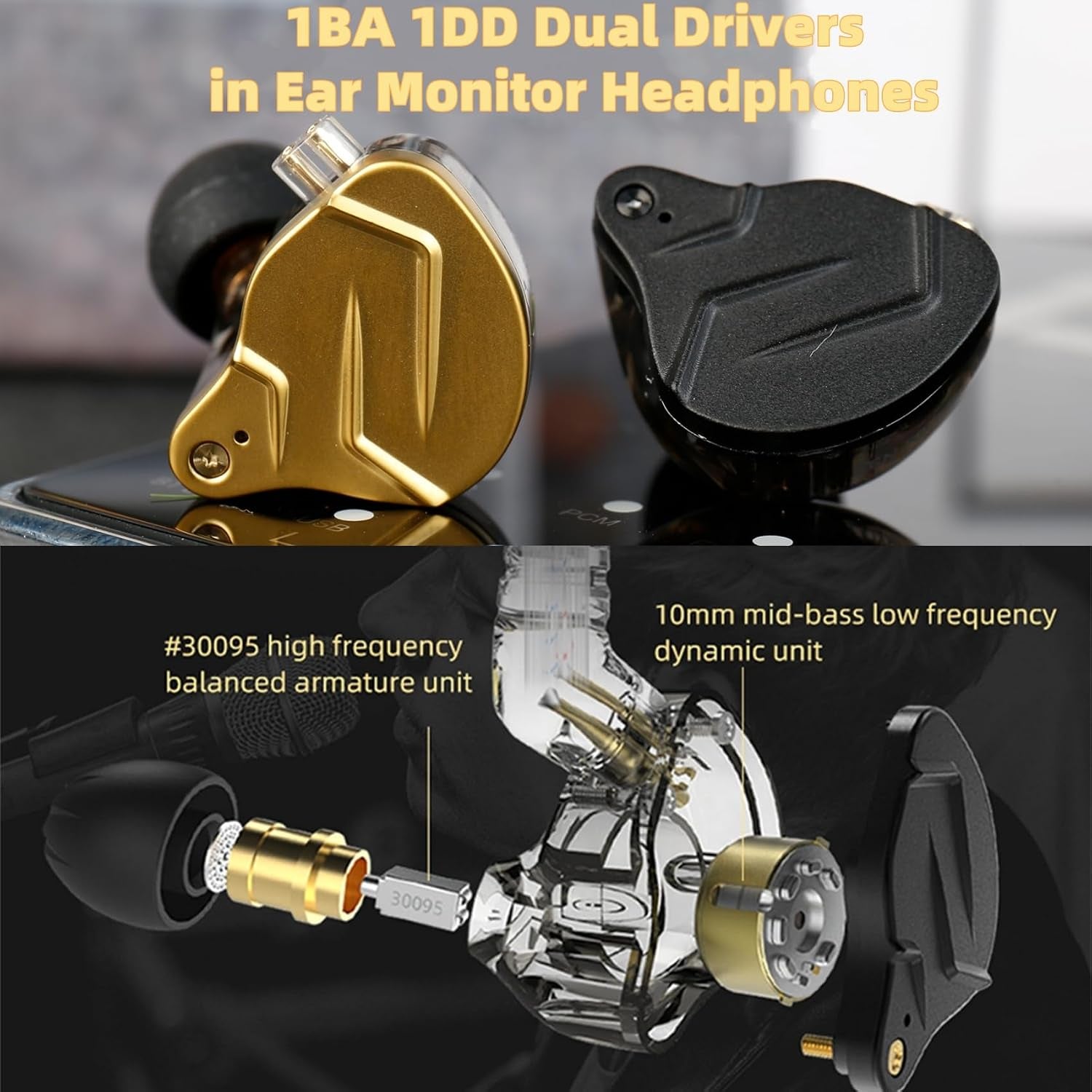 KZ ZSN PRO X Gaming Earbuds in Ear Monitor Headphones, High Fidelity IEMS Earphones, Hybrid Dual Driver Wired Earbuds with 1BA 1DD Detachable Tangle-Free Cable for Computer Tablet (Black, with Mic)