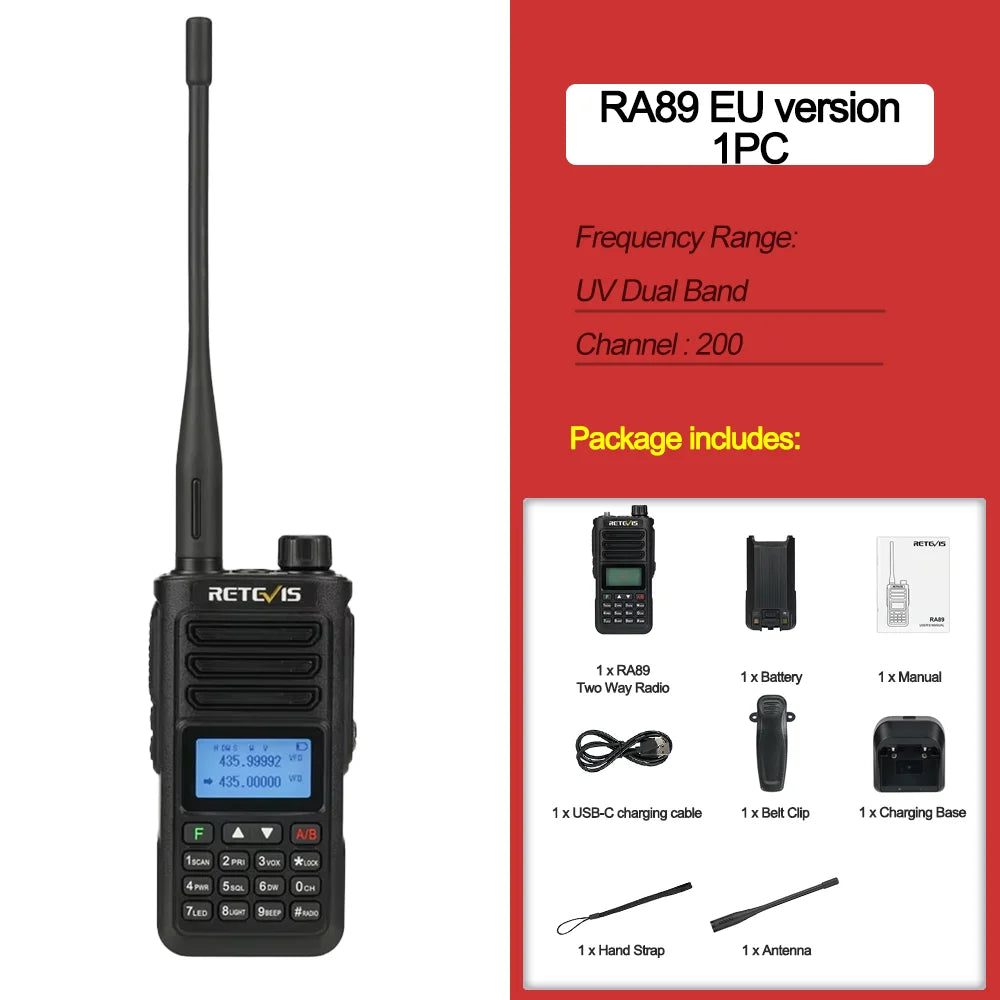 RA89 Walkie Talkie IP68 Usb-C Long Range Walkie Talkies FM VHF Ham Radio for Camping Hunting Emergency Rescue