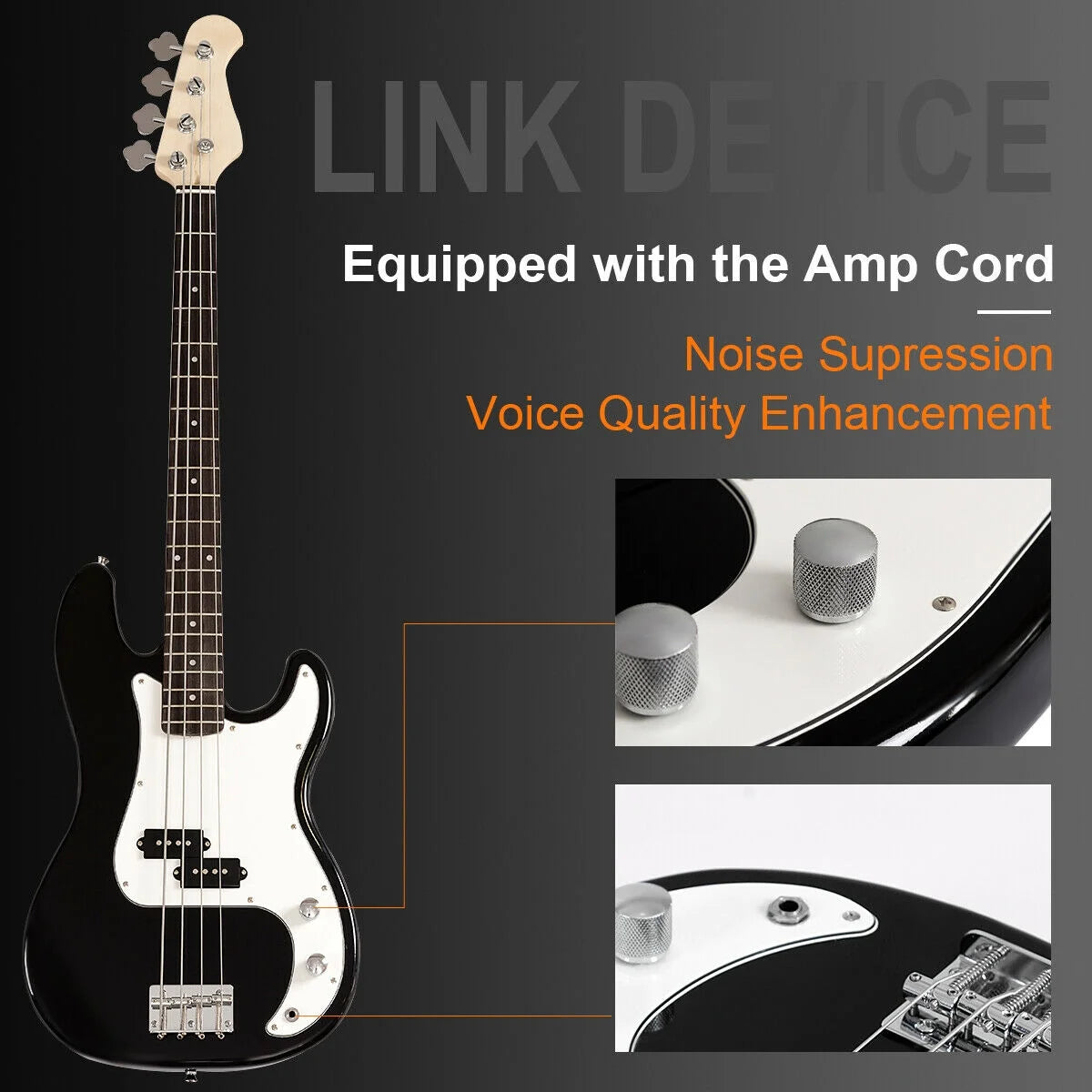 Black Full Size 4 String Electric Bass Guitar with Strap Guitar Bag Amp Cord