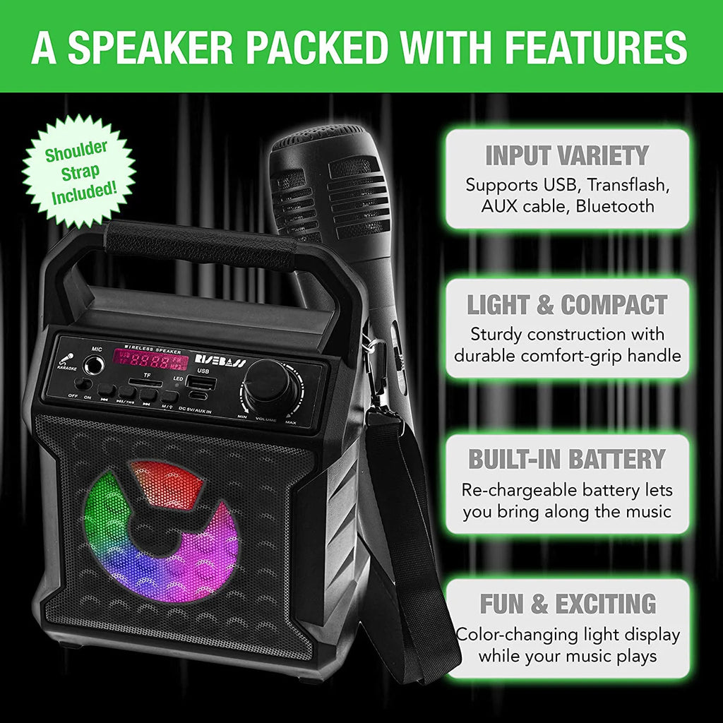 RISEBASS Karaoke Machine for Kids & Adults Singing Machine Speaker with Microphone, Black