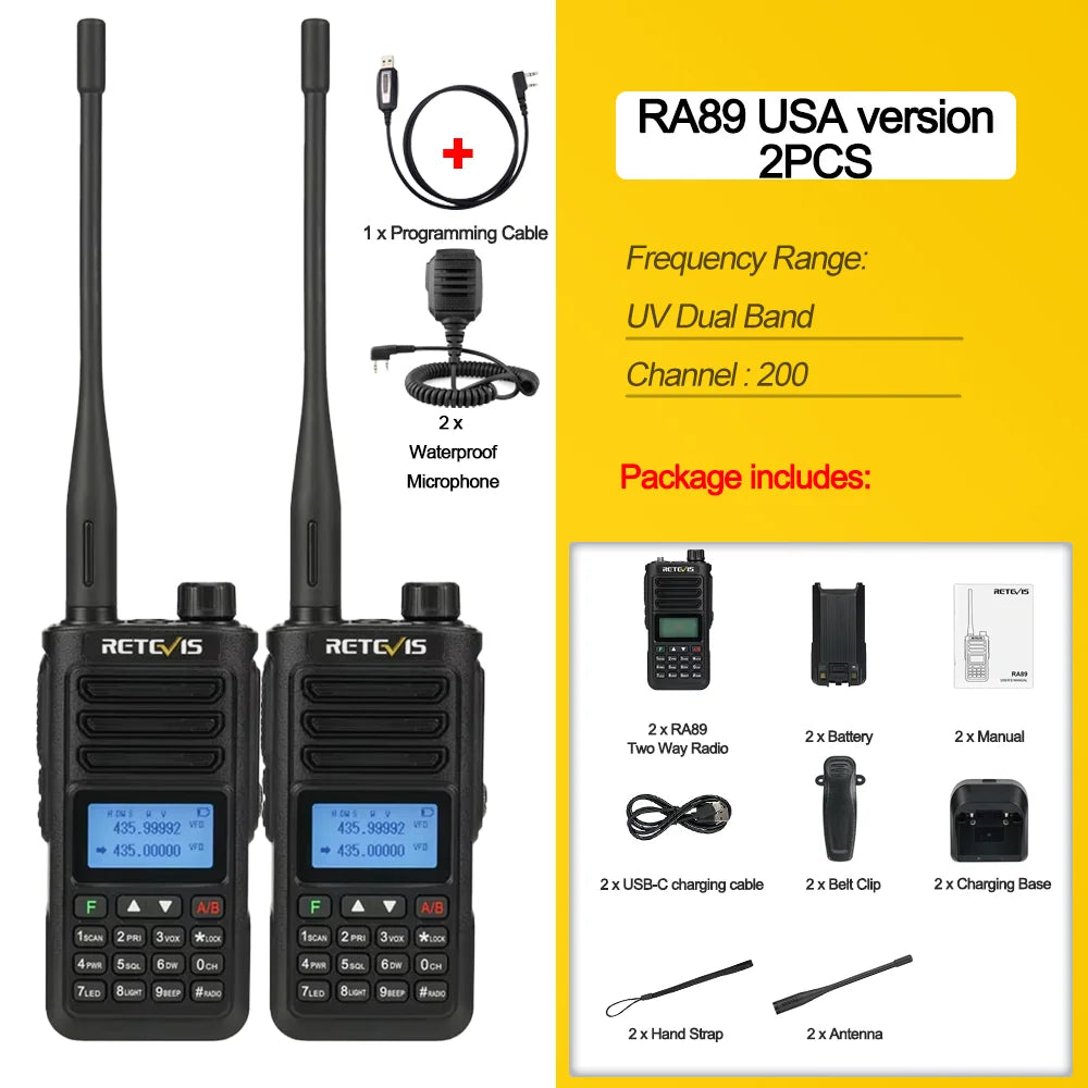RA89 Walkie Talkie IP68 Usb-C Long Range Walkie Talkies FM VHF Ham Radio for Camping Hunting Emergency Rescue
