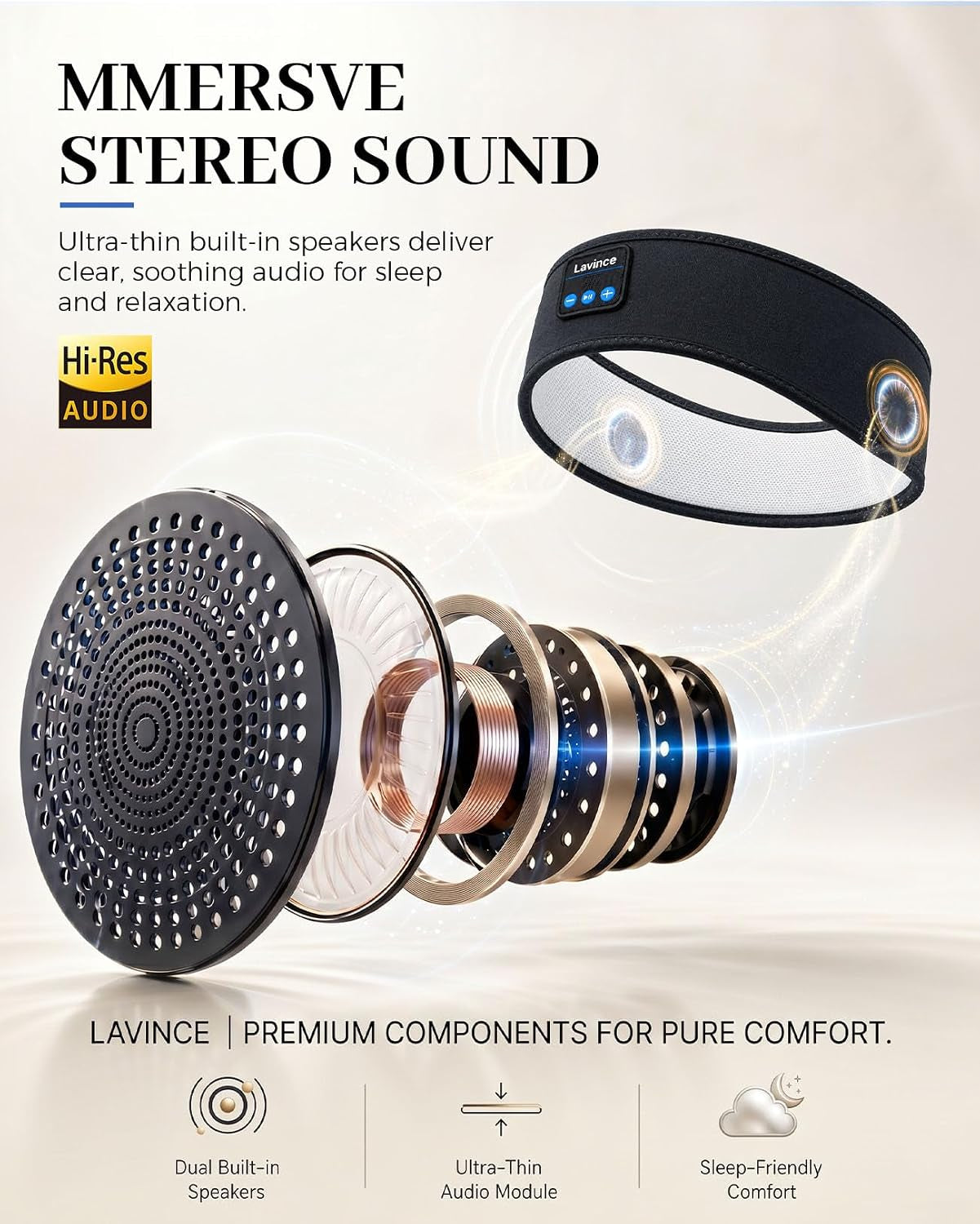 Sleep Headphones Headband, Bluetooth 5.4 Sleeping Headphones for Side Sleepers, Wireless Headband Headphones with Ultra-Thin Stereo Speakers for Sports, Workout, Travel, Meditation