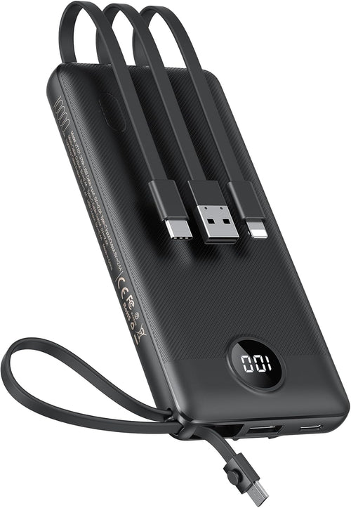 10000Mah Portable Charger with 4 Built-In Cables