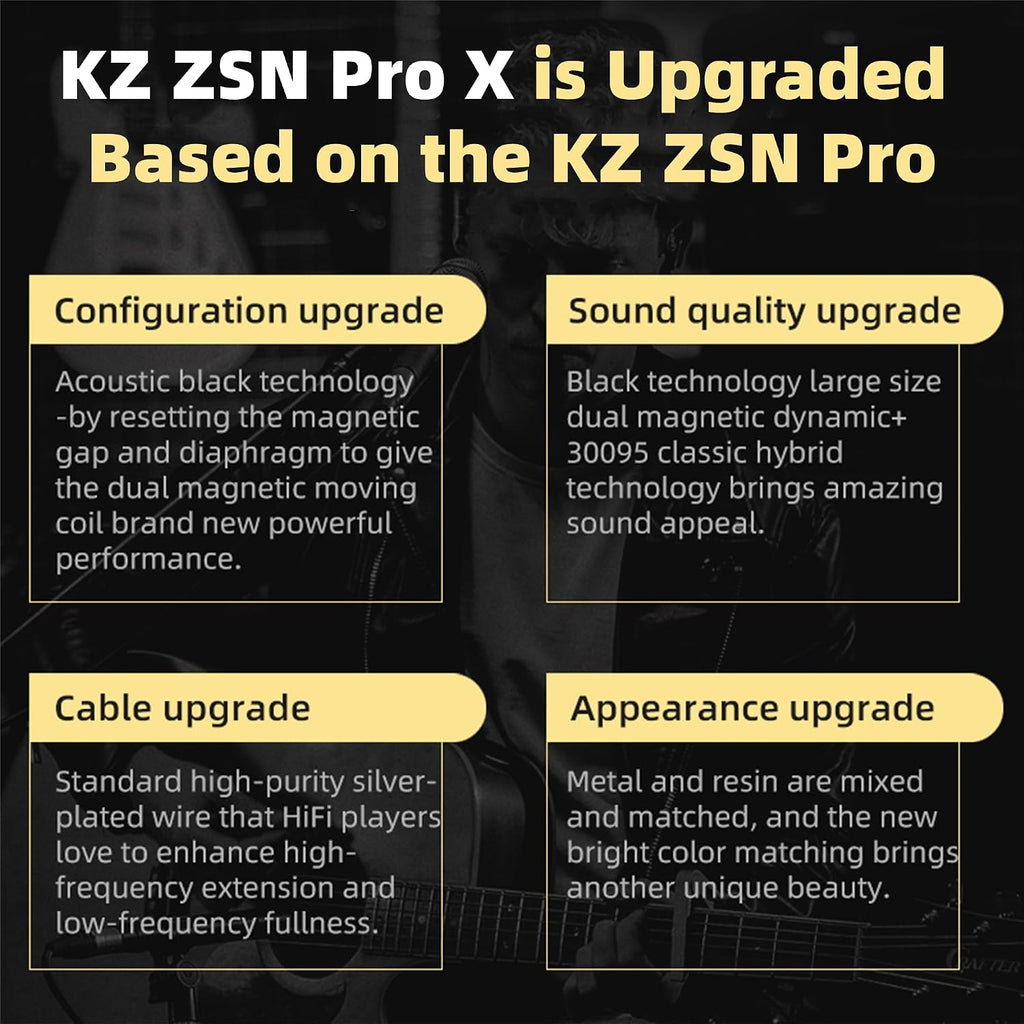 KZ ZSN PRO X Gaming Earbuds in Ear Monitor Headphones, High Fidelity IEMS Earphones, Hybrid Dual Driver Wired Earbuds with 1BA 1DD Detachable Tangle-Free Cable for Computer Tablet (Black, with Mic)