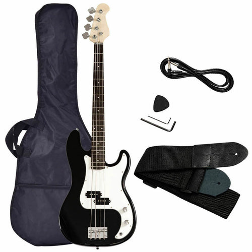 Black Full Size 4 String Electric Bass Guitar with Strap Guitar Bag Amp Cord