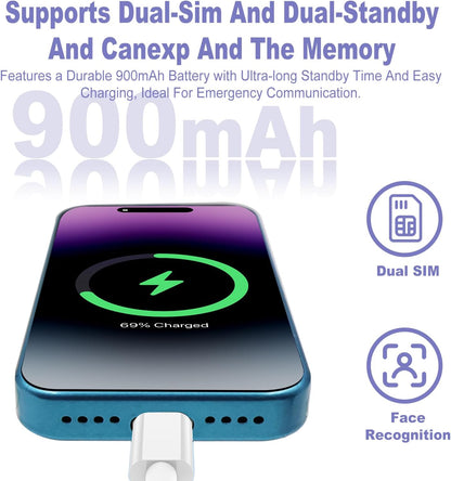 Compact and Versatile Mini Smartphone with 3-Inch HD Touch Screen, Dual SIM, and Face ID – Perfect for Students and Kids (2GB RAM + 16GB Storage) in Blue