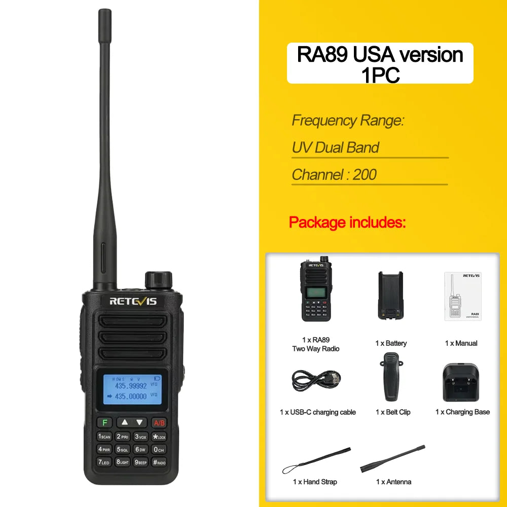 RA89 Walkie Talkie IP68 Usb-C Long Range Walkie Talkies FM VHF Ham Radio for Camping Hunting Emergency Rescue