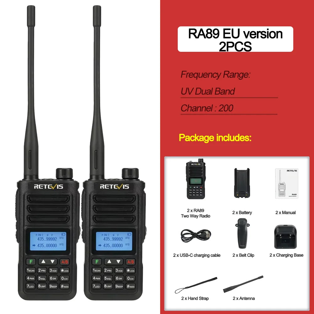 RA89 Walkie Talkie IP68 Usb-C Long Range Walkie Talkies FM VHF Ham Radio for Camping Hunting Emergency Rescue