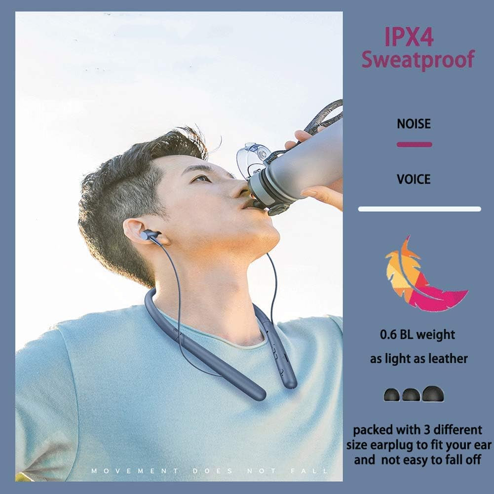 Bluetooth Headphones Wireless Neckband Bluetooth 5.0 Headset with 20 H Playtime, 10 Mm Drivers, Magnetic Earbuds, Crystal-Clear Voice and Noise Cancelling Mic, Sweatproof and Lightweight (Blue)