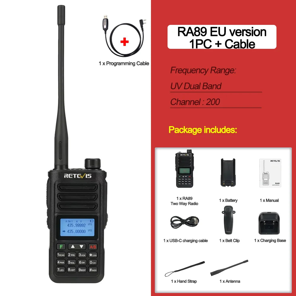 RA89 Walkie Talkie IP68 Usb-C Long Range Walkie Talkies FM VHF Ham Radio for Camping Hunting Emergency Rescue
