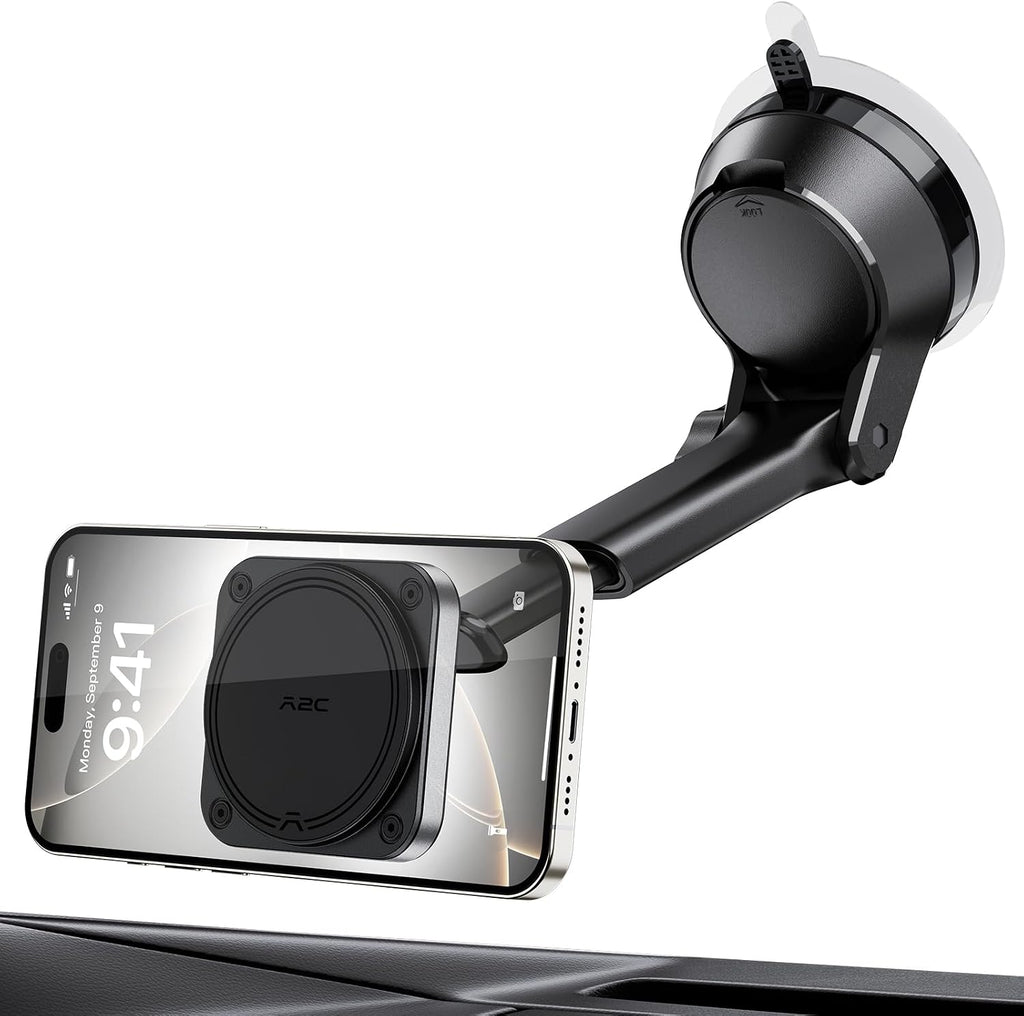 Magnetic Car Mount for Magsafe, Heavy Duty Phone Holder with 20 N55 Magnets, Strong Suction Cup, Adjustable Telescopic Arm, Dashboard & Windshield Mount for Iphone 12-17 Series and All Phones