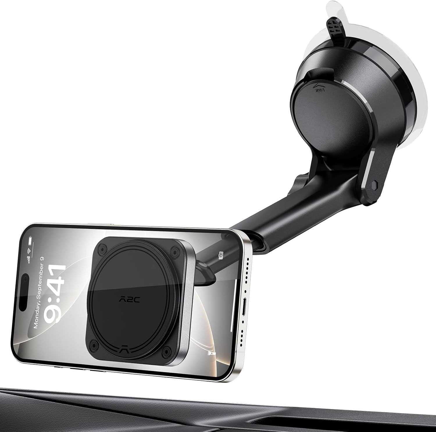 Magnetic Car Mount for Magsafe, Heavy Duty Phone Holder with 20 N55 Magnets, Strong Suction Cup, Adjustable Telescopic Arm, Dashboard & Windshield Mount for Iphone 12-17 Series and All Phones
