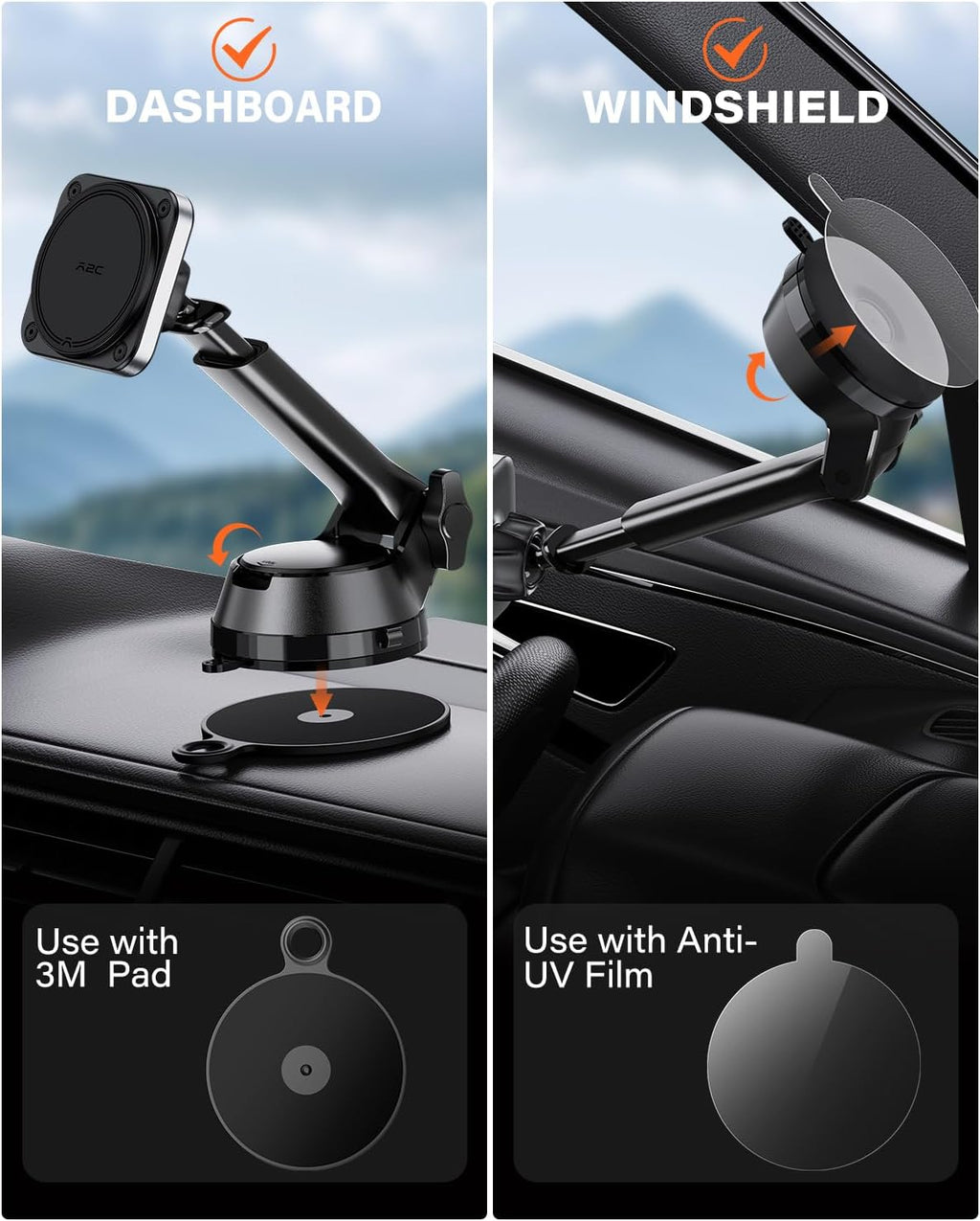 Magnetic Car Mount for Magsafe, Heavy Duty Phone Holder with 20 N55 Magnets, Strong Suction Cup, Adjustable Telescopic Arm, Dashboard & Windshield Mount for Iphone 12-17 Series and All Phones