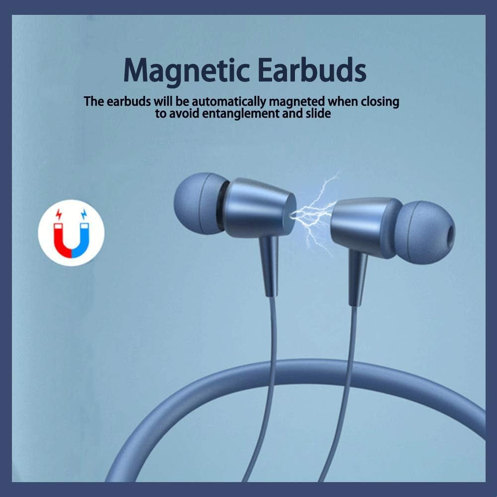 Bluetooth Headphones Wireless Neckband Bluetooth 5.0 Headset with 20 H Playtime, 10 Mm Drivers, Magnetic Earbuds, Crystal-Clear Voice and Noise Cancelling Mic, Sweatproof and Lightweight (Blue)