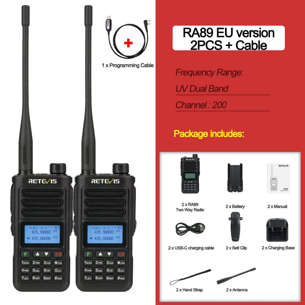RA89 Walkie Talkie IP68 Usb-C Long Range Walkie Talkies FM VHF Ham Radio for Camping Hunting Emergency Rescue